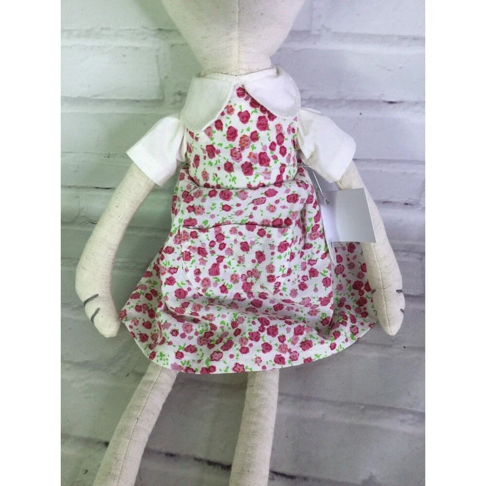 Mud Pie Whimsical Mouse Girl Plush Stuffed Animal Doll With Pink Floral Dress